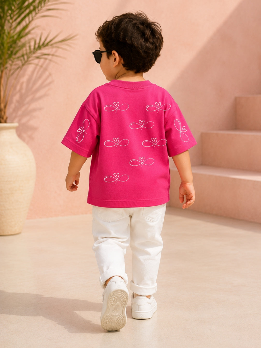 Boys Oversized T-Shirt – Infinity Heart – Magenta Pink