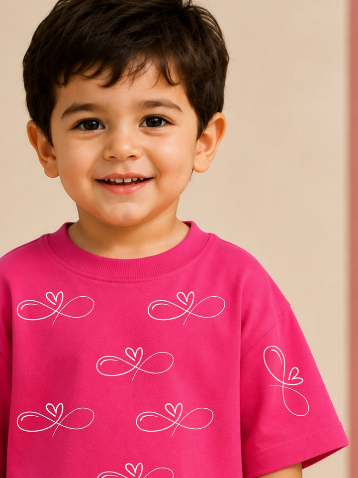 Boys Oversized T-Shirt – Infinity Heart – Magenta Pink