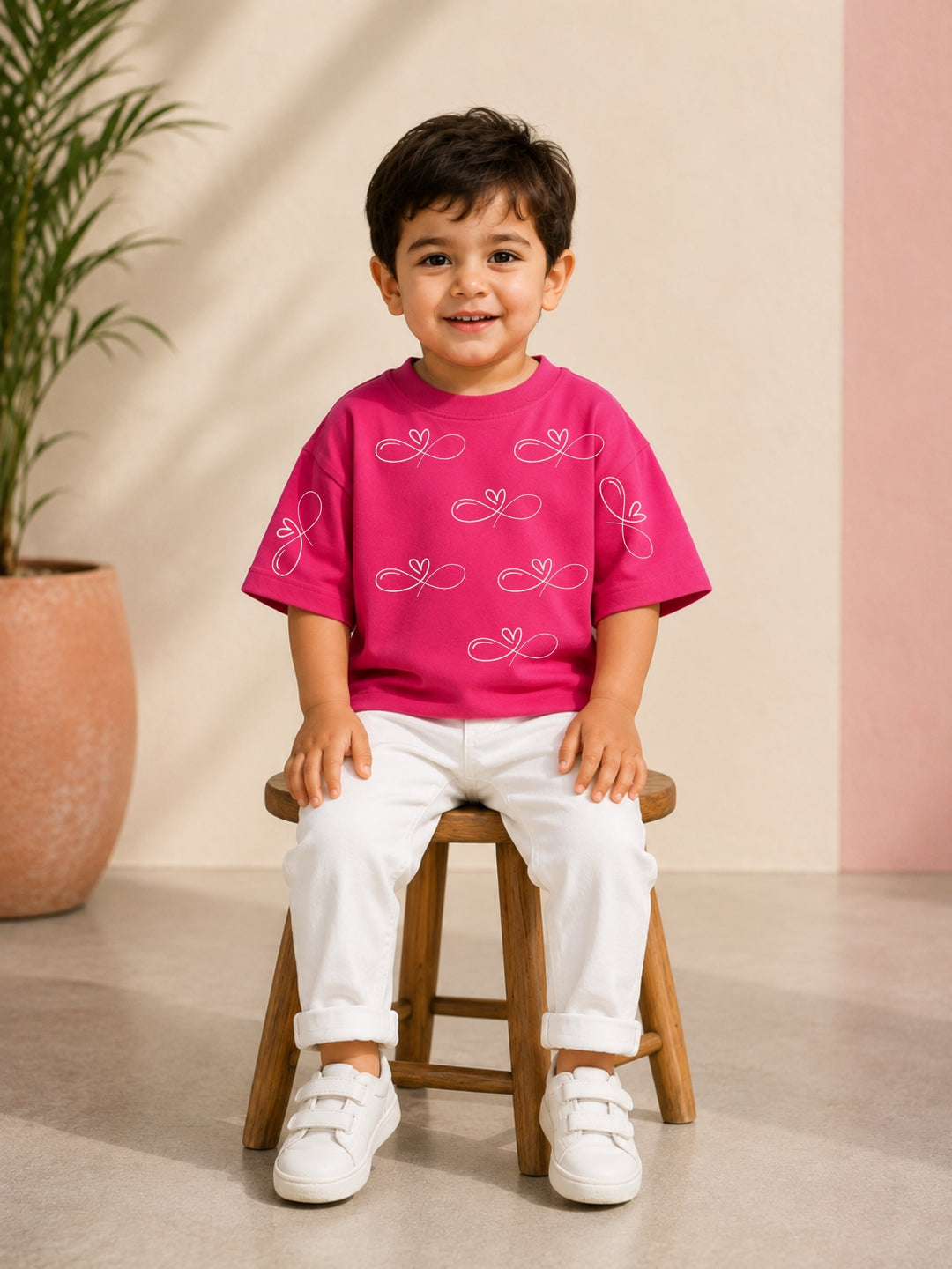 Boys Oversized T-Shirt – Infinity Heart – Magenta Pink