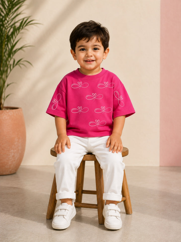 Boys Oversized T-Shirt – Infinity Heart – Magenta Pink