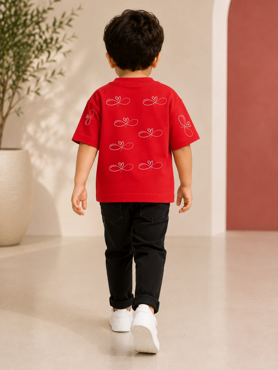 Boys Oversized T-Shirt – Infinity Heart – Red