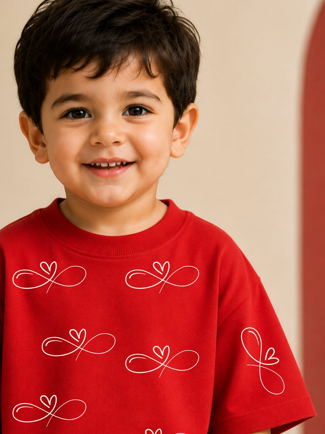 Boys Oversized T-Shirt – Infinity Heart – Red
