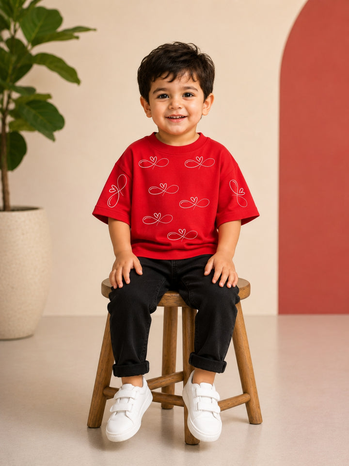 Boys Oversized T-Shirt – Infinity Heart – Red