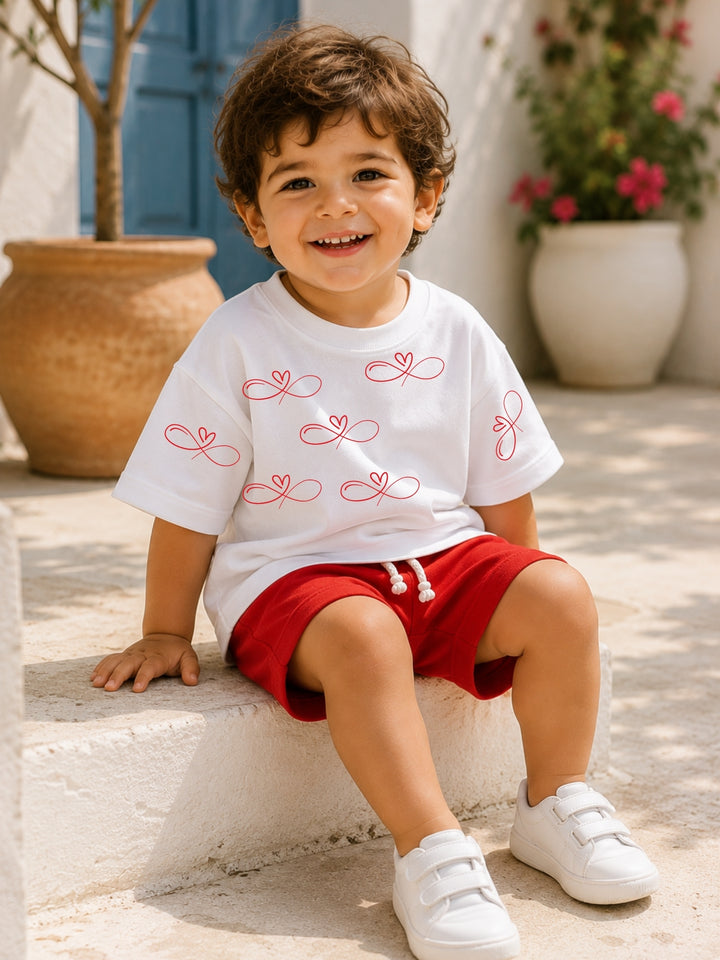 Boys Oversized T-Shirt – Infinity Heart – White
