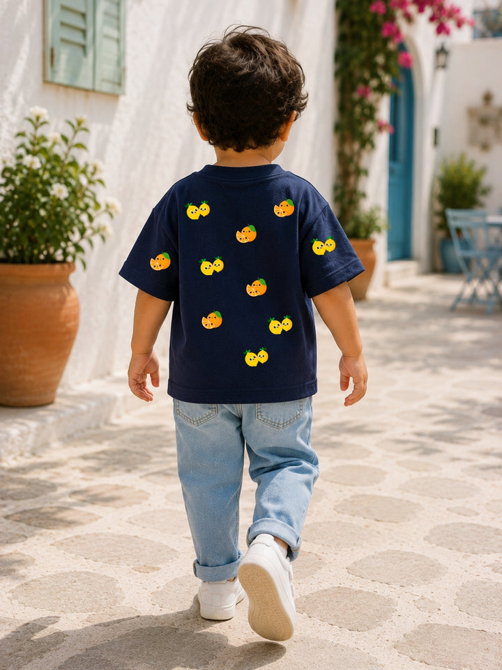 Boys Oversized T-Shirt – Lemons and Oranges – Navy Blue
