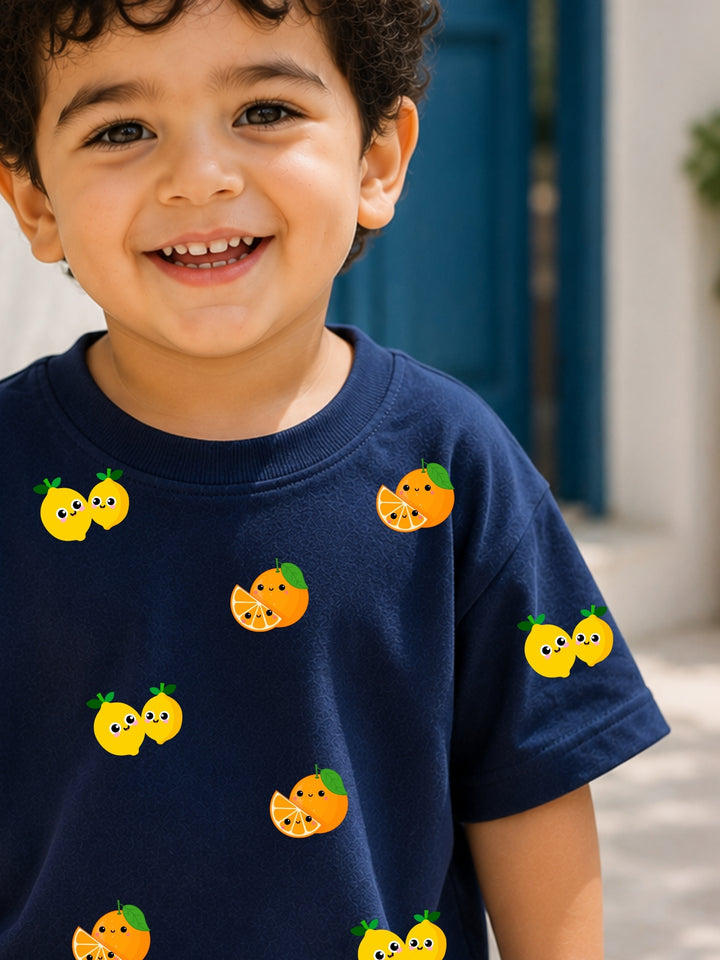 Boys Oversized T-Shirt – Lemons and Oranges – Navy Blue