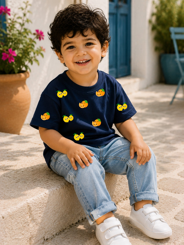 Boys Oversized T-Shirt – Lemons and Oranges – Navy Blue