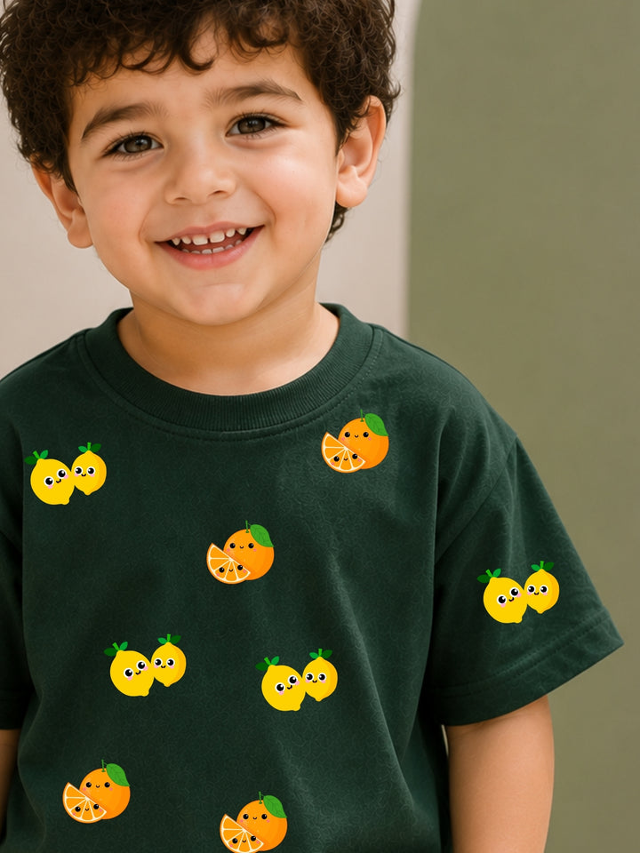 Boys Oversized T-Shirt – Lemons and Oranges – Green