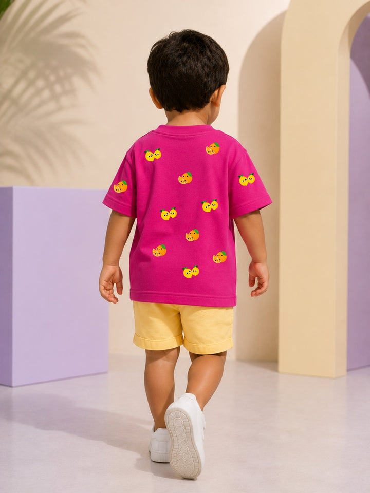 Boys Oversized T-Shirt – Lemons and Oranges – Magenta Pink