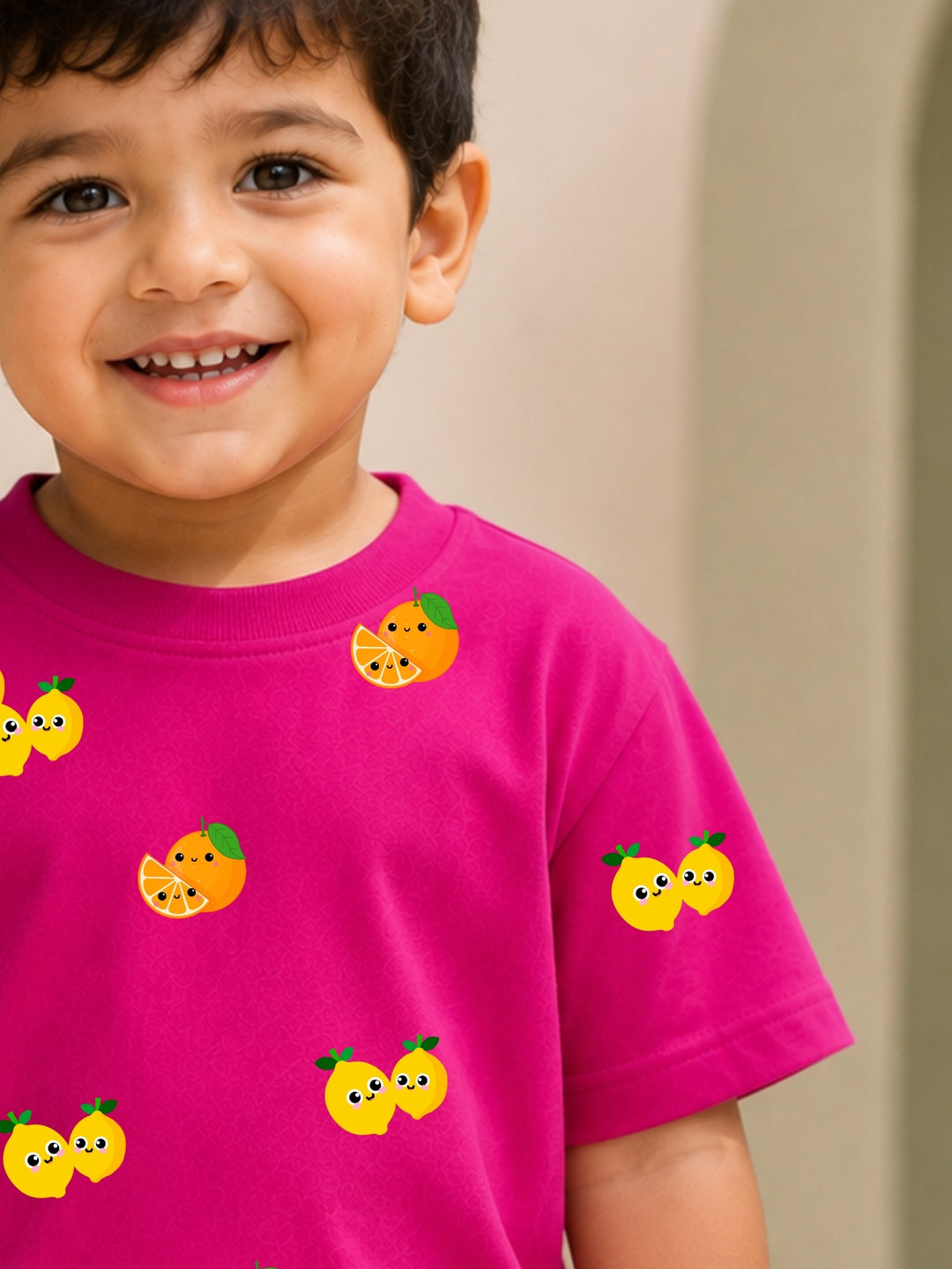 Boys Oversized T-Shirt – Lemons and Oranges – Magenta Pink