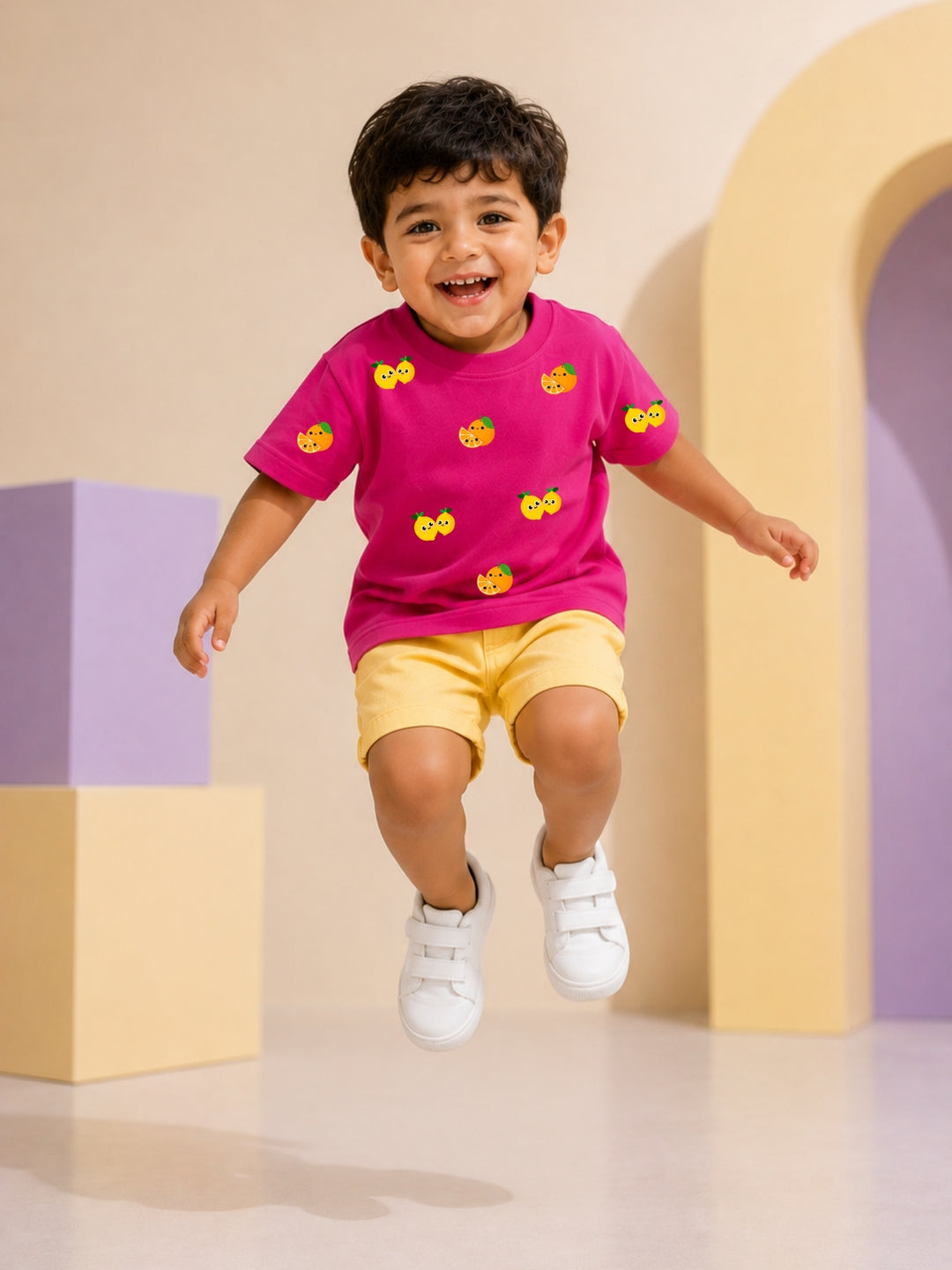 Boys Oversized T-Shirt – Lemons and Oranges – Magenta Pink