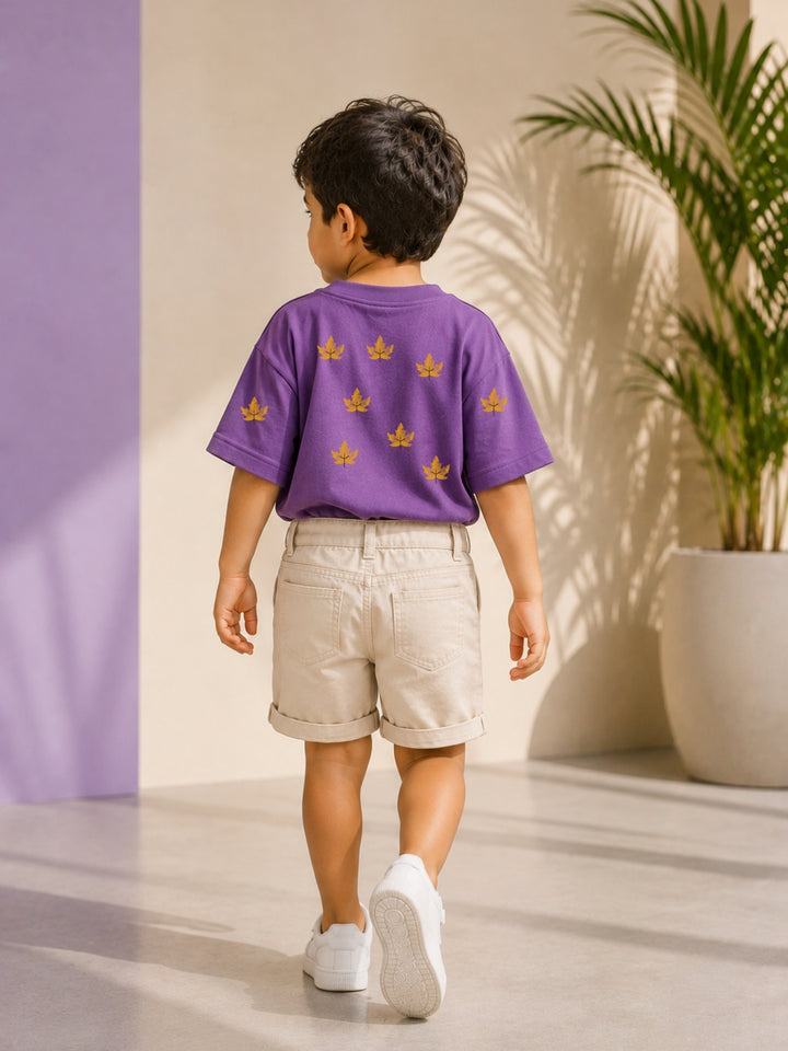 Boys Oversized T-Shirt – Golden Leaf – Purple
