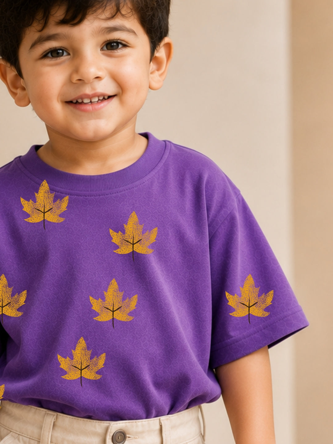 Boys Oversized T-Shirt – Golden Leaf – Purple