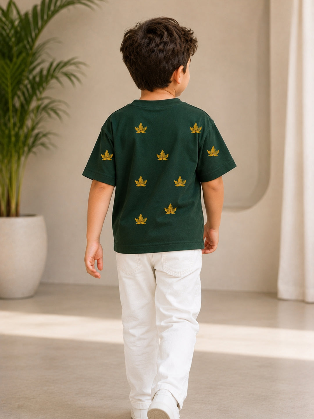 Boys Oversized T-Shirt – Golden Leaf – Green