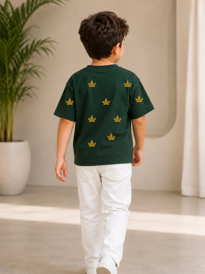 Boys Oversized T-Shirt – Golden Leaf – Green