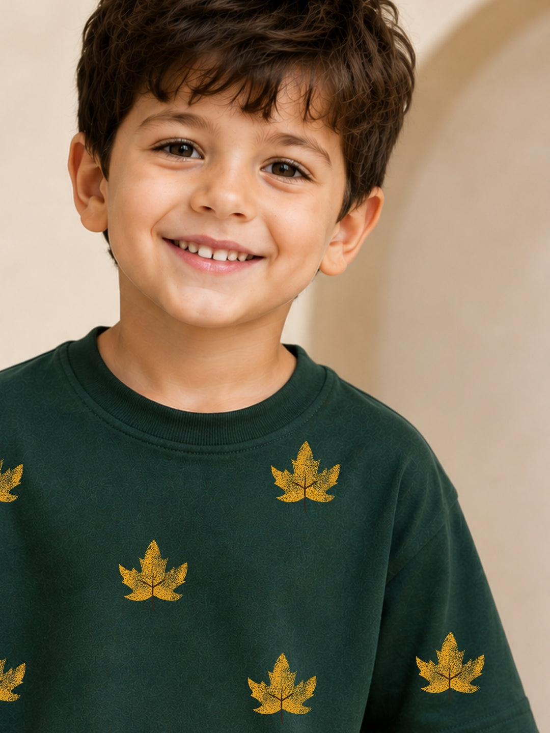 Boys Oversized T-Shirt – Golden Leaf – Green