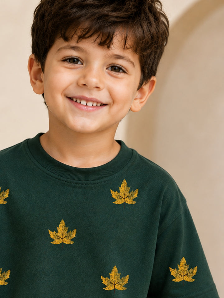 Boys Oversized T-Shirt – Golden Leaf – Green