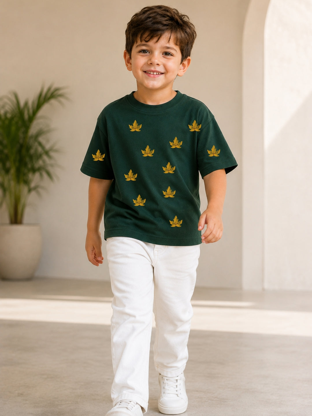 Boys Oversized T-Shirt – Golden Leaf – Green