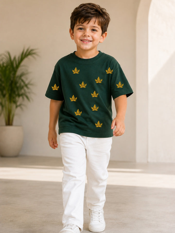 Boys Oversized T-Shirt – Golden Leaf – Green