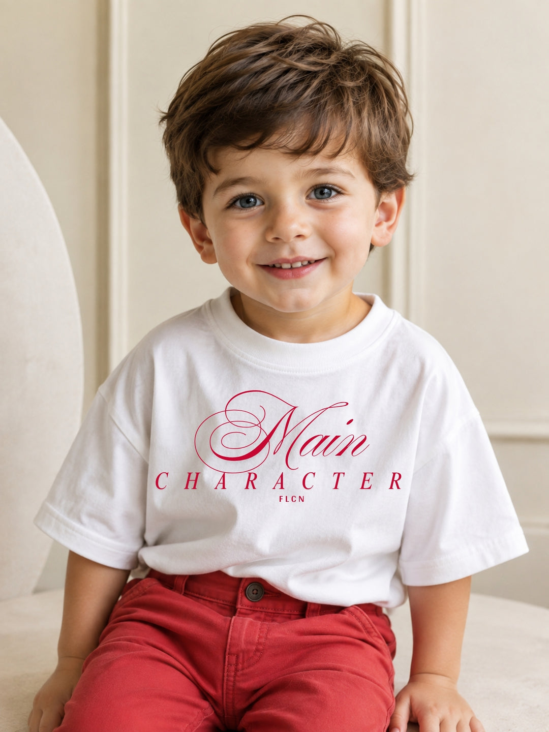 Boys' white oversized drop-shoulder t-shirt with Main Character print | FLCN