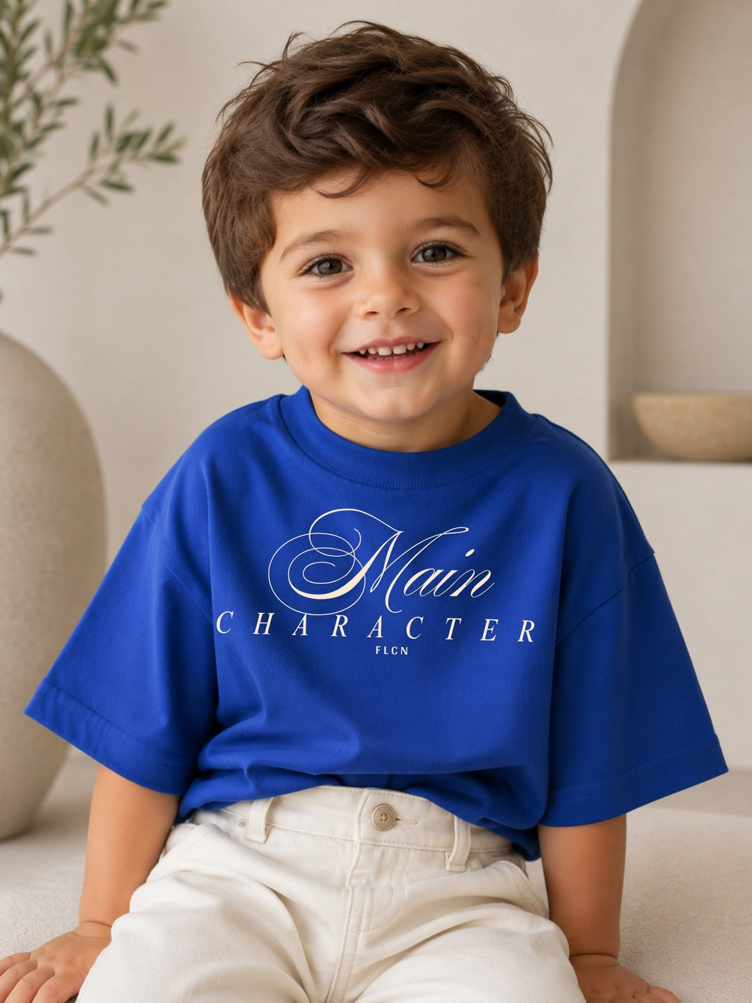Boys' royal blue oversized drop-shoulder t-shirt with Main Character print | FLCN