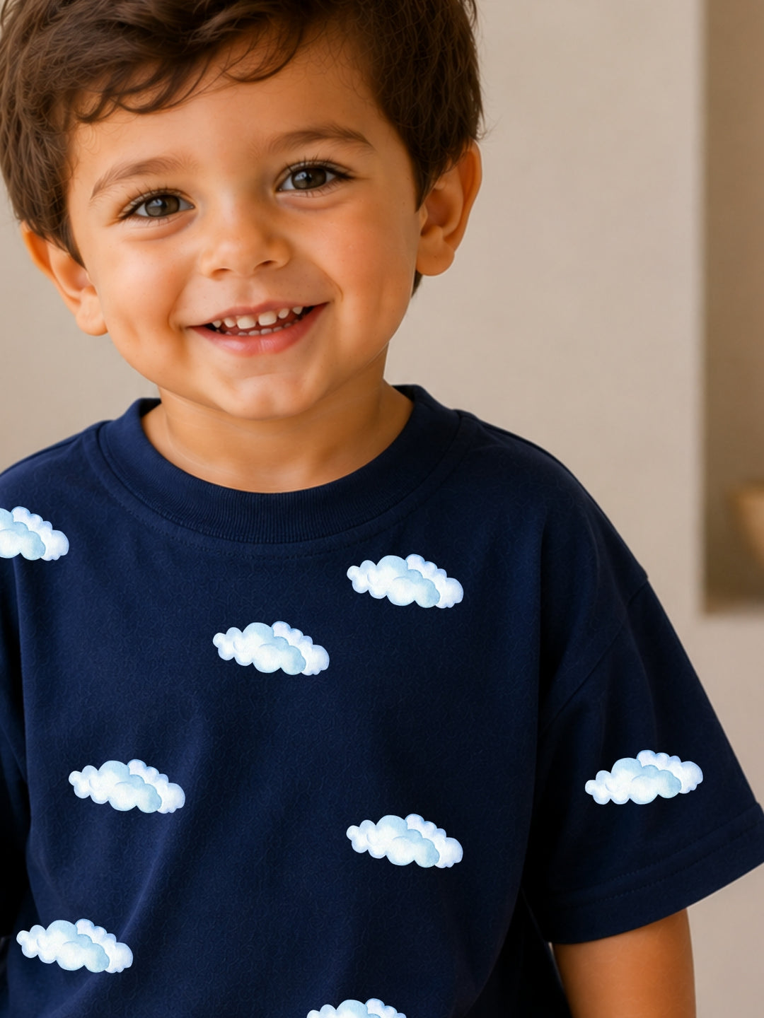 Boys Oversized T-Shirt – Clouds – Navy Blue