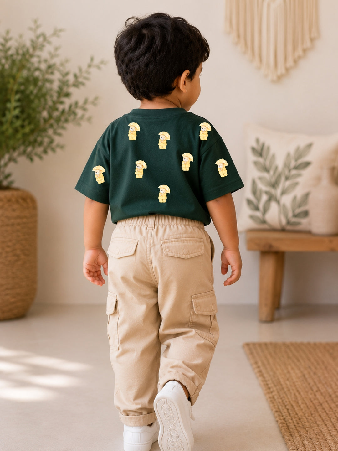 Boys Oversized T-Shirt – Teddy Umbrella – Green