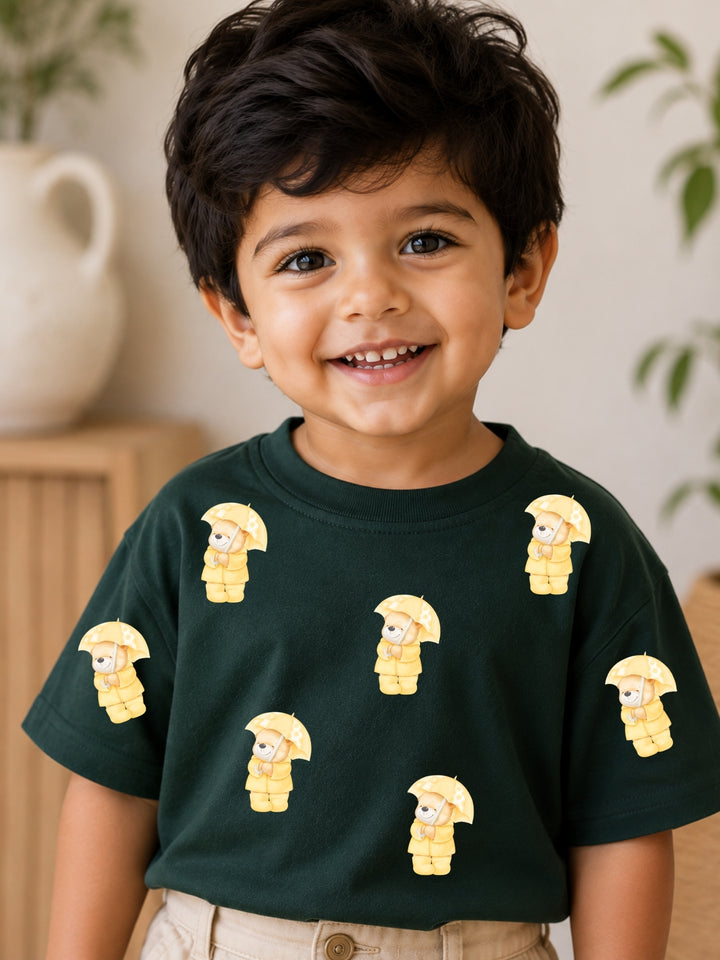 Boys Oversized T-Shirt – Teddy Umbrella – Green