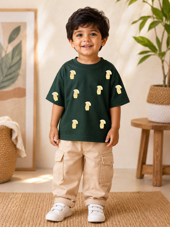 Boys Oversized T-Shirt – Teddy Umbrella – Green