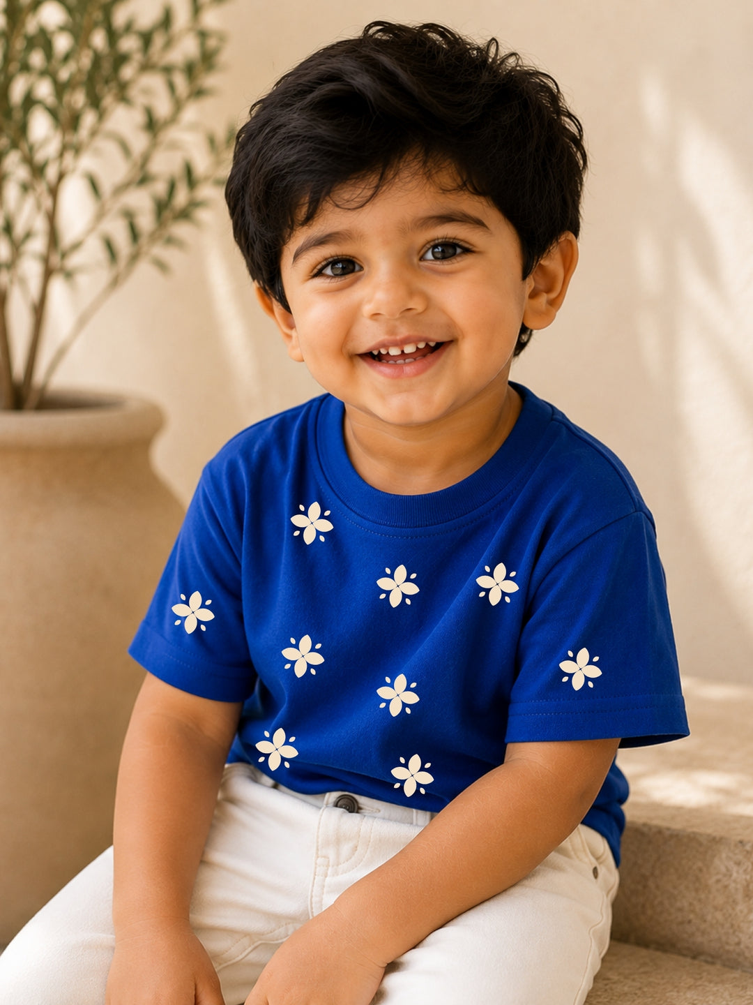 Boys' royal blue oversized drop-shoulder t-shirt with Ethnic Two print | FLCN