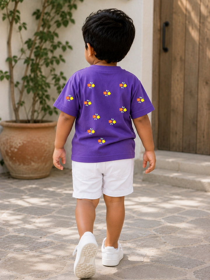 Boys Oversized T-Shirt – Orange Yellow Flowers – Purple