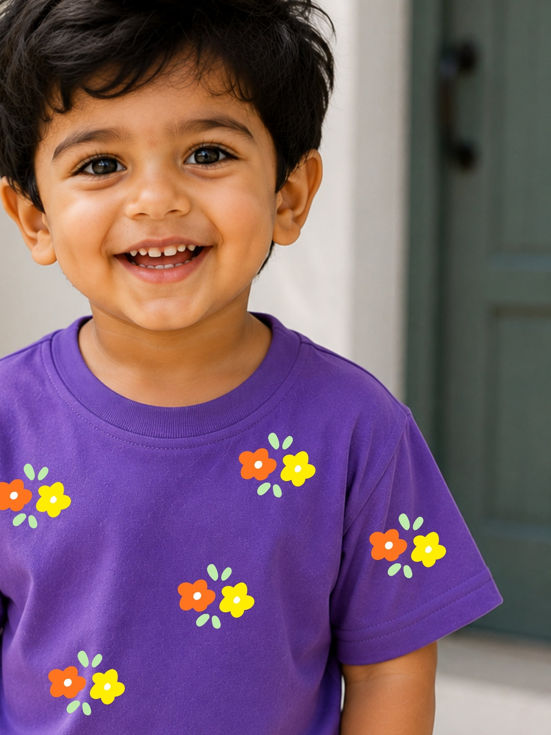 Boys Oversized T-Shirt – Orange Yellow Flowers – Purple