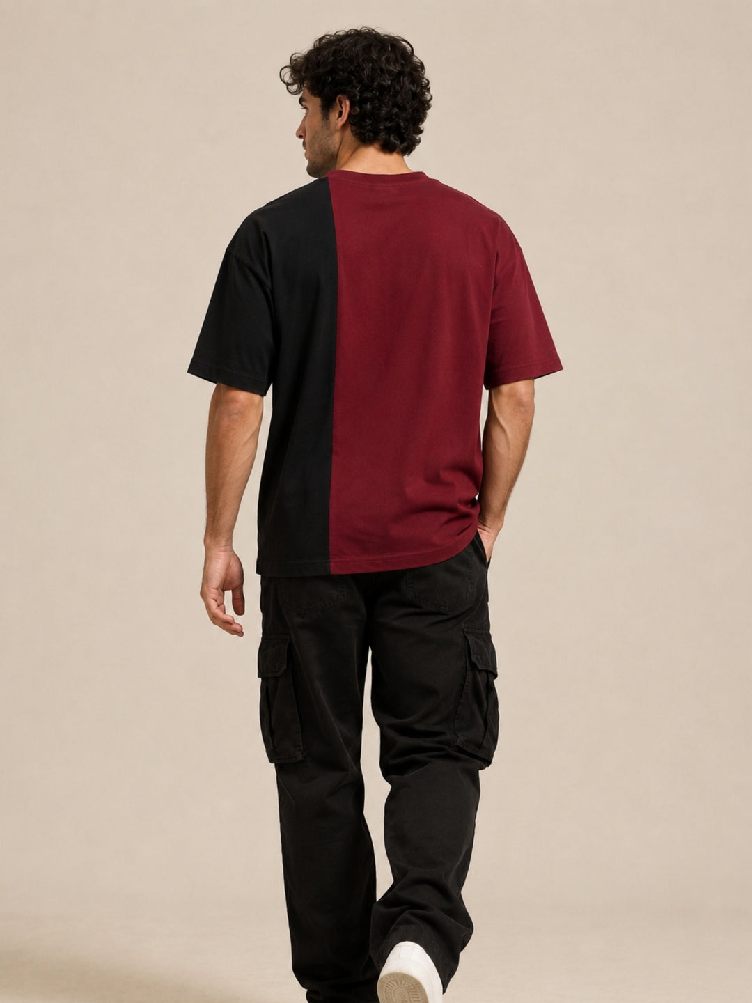 Men Oversized T-Shirt – Maroon &amp; Black