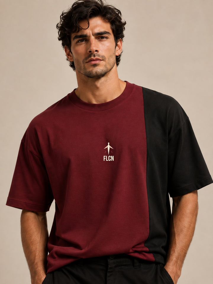 Men Oversized T-Shirt – Maroon &amp; Black