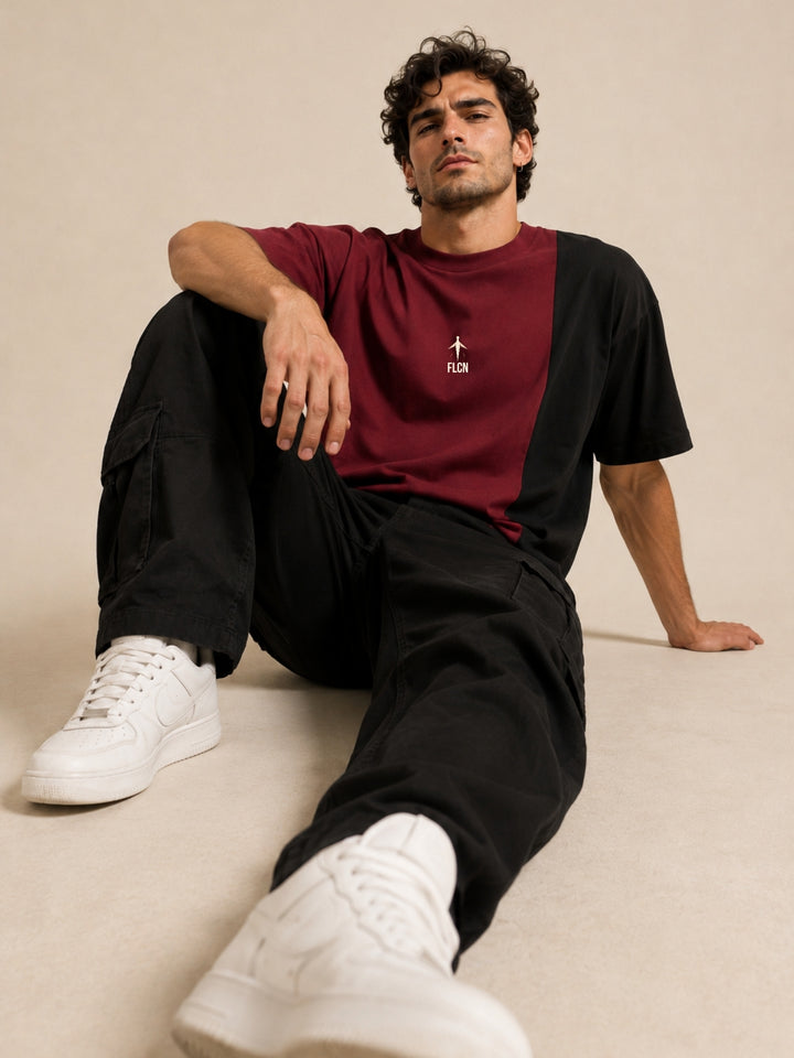 Men Oversized T-Shirt – Maroon &amp; Black