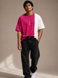Men Oversized T-Shirt – Magenta Pink & White