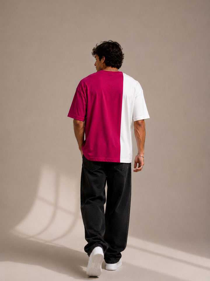 Men Oversized T-Shirt – Magenta Pink &amp; White