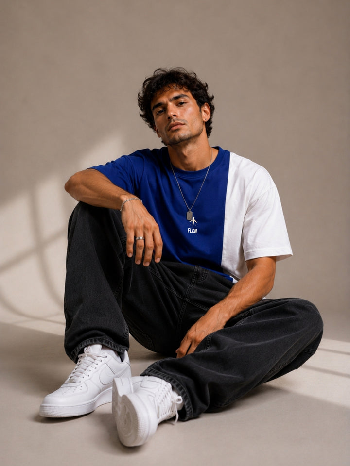 Men Oversized T-Shirt – Royal Blue &amp; White
