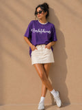 Women Oversized T-Shirt – Ambitious – Purple & White