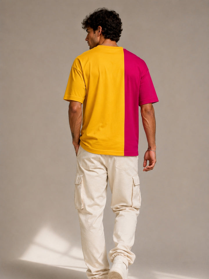 Men Oversized T-Shirt – Yellow &amp; Magenta Pink