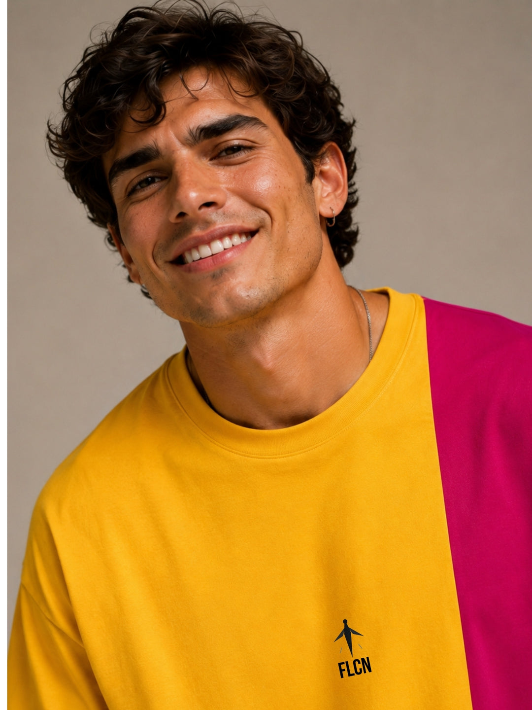 Men Oversized T-Shirt – Yellow &amp; Magenta Pink