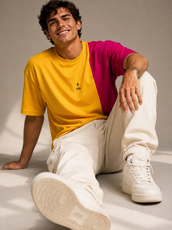 Men Oversized T-Shirt – Yellow &amp; Magenta Pink