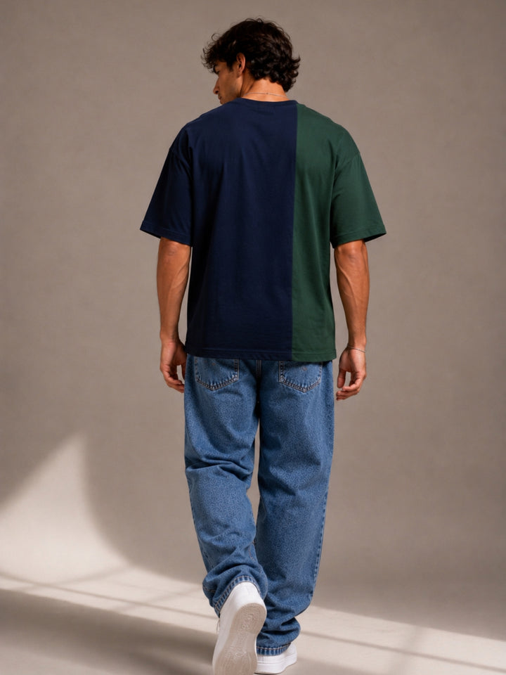 Men Oversized T-Shirt – Navy Blue &amp; Green