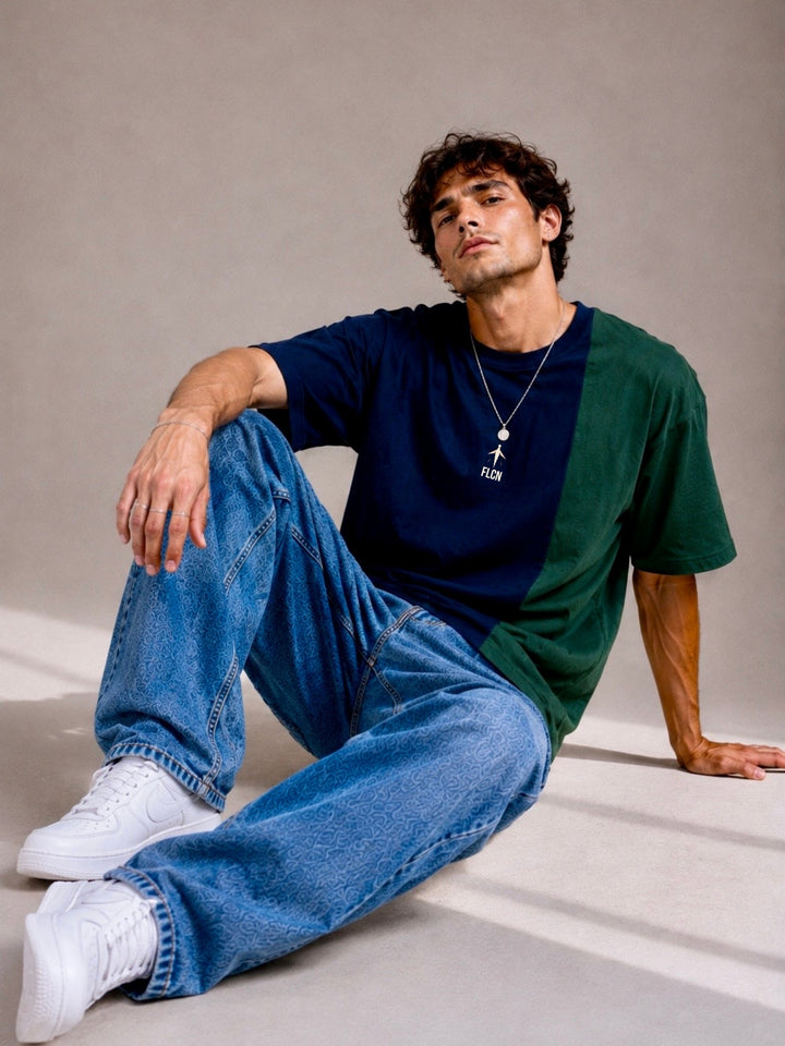Men Oversized T-Shirt – Navy Blue &amp; Green