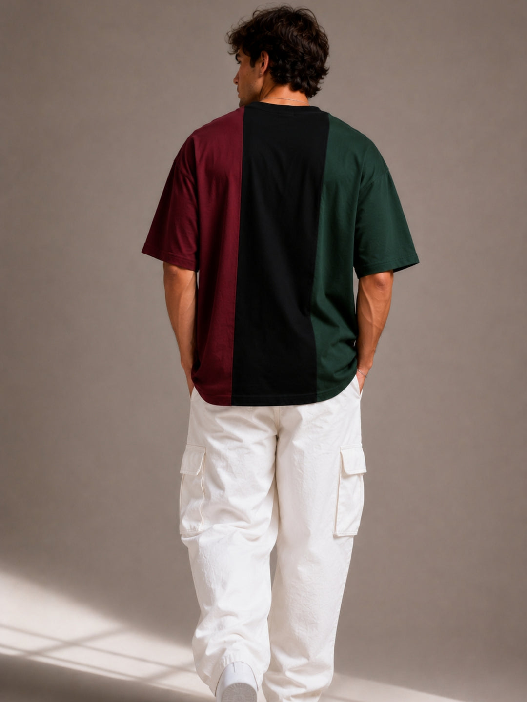 Men Oversized T-Shirt – Maroon, Black &amp; Green