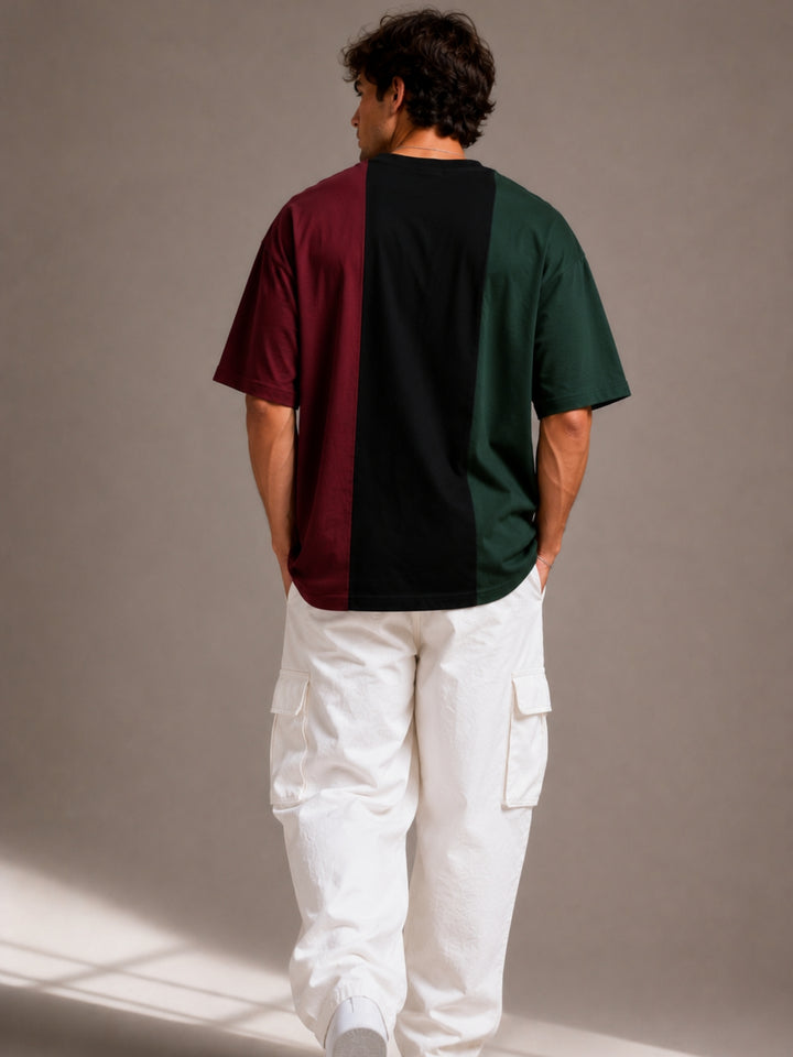 Men Oversized T-Shirt – Maroon, Black &amp; Green