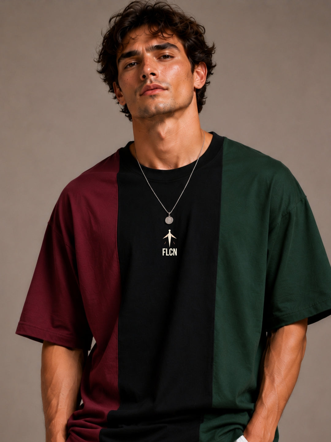Men Oversized T-Shirt – Maroon, Black &amp; Green