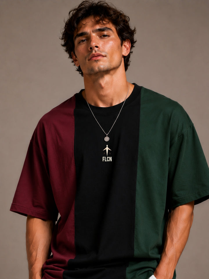 Men Oversized T-Shirt – Maroon, Black &amp; Green
