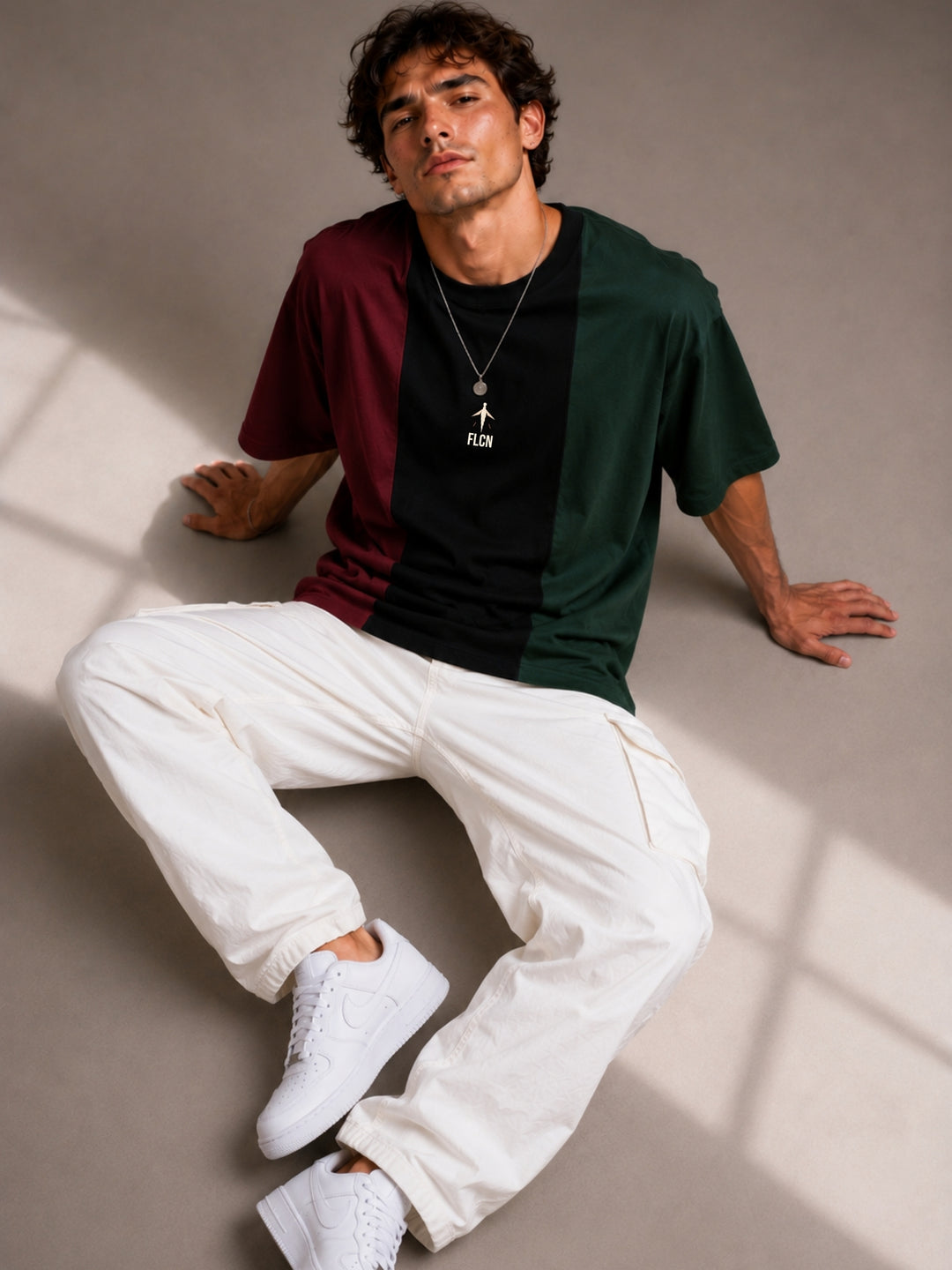 Men Oversized T-Shirt – Maroon, Black &amp; Green