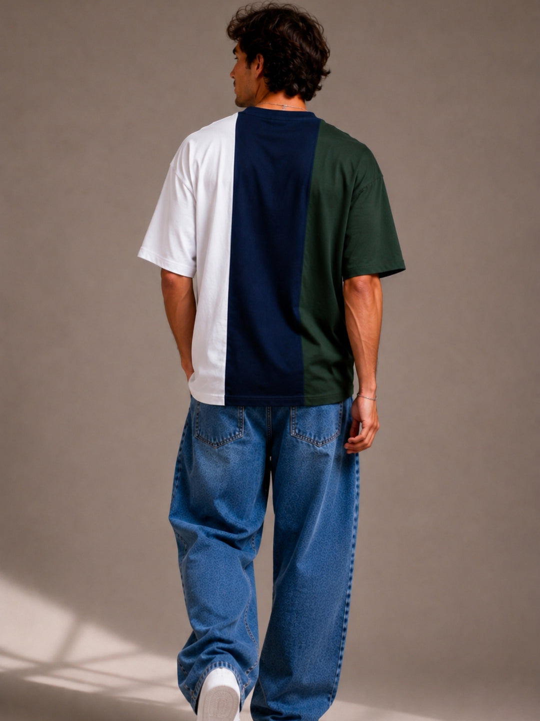Men Oversized T-Shirt – White, Navy Blue &amp; Green